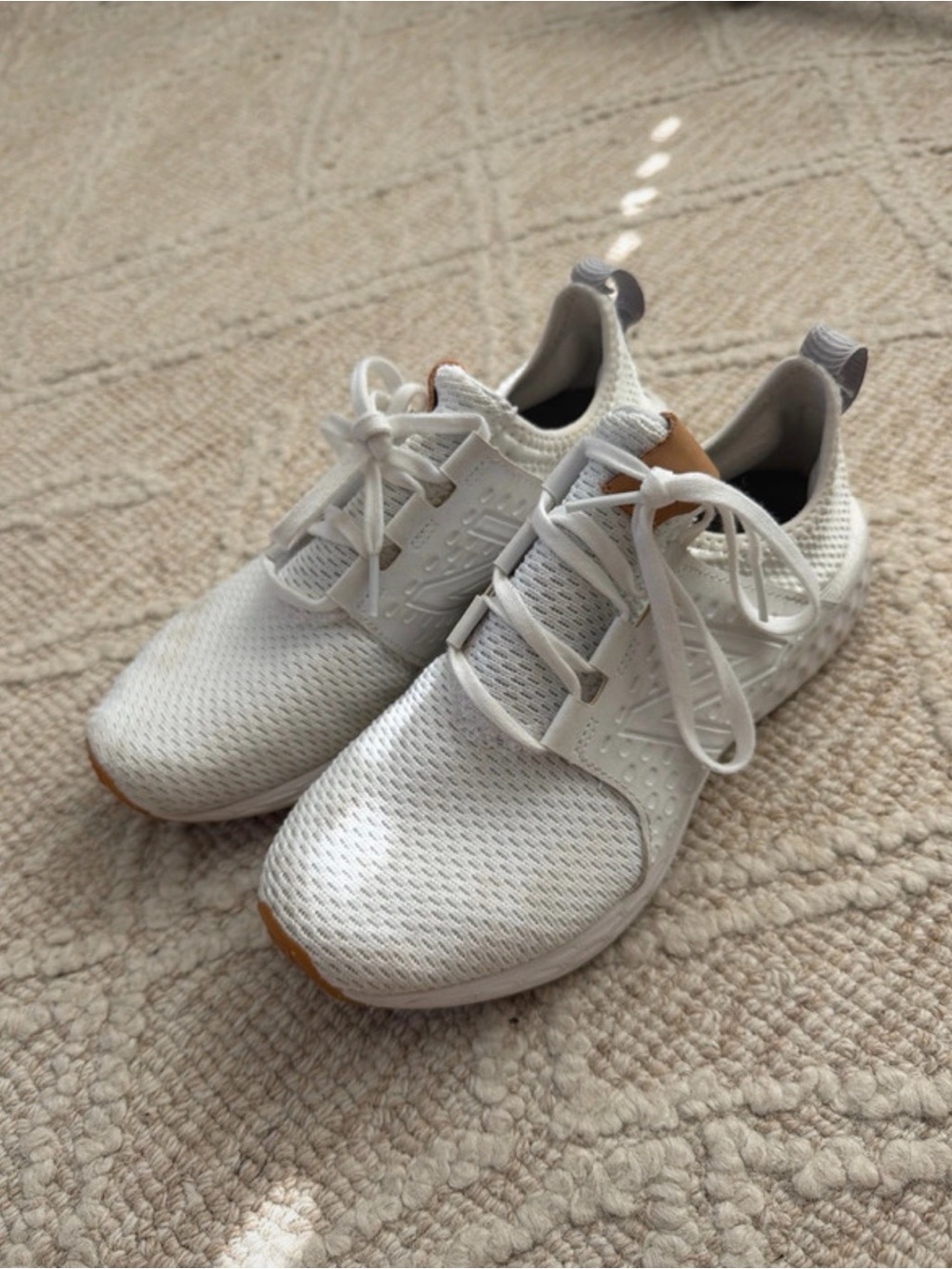 New Balance White Sneakers with Tan Accents